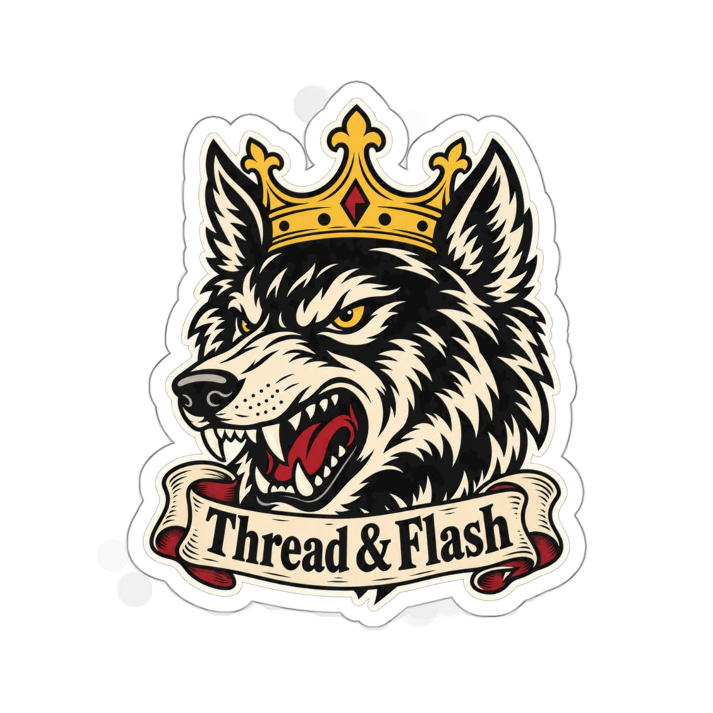 Thread and Flash Crowned Wolf Sticker — 5 × 5