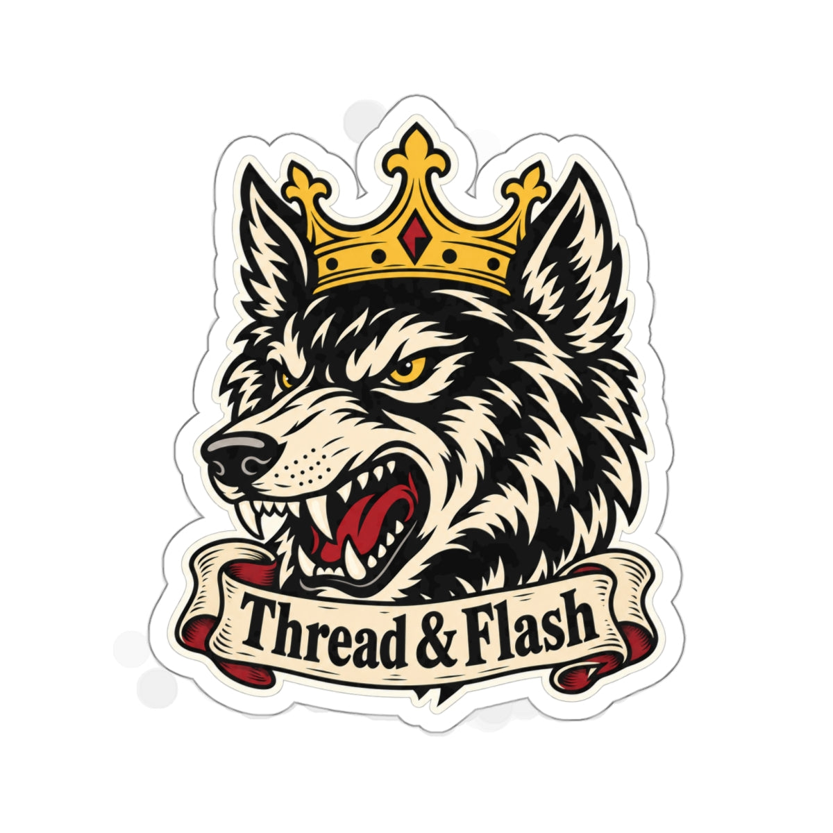 Thread and Flash Crowned Wolf Sticker — 5 × 5